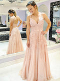 Lace Prom Dresses Long V Neck Rose Red Formal Maxi Dress apd3235-SheerGirl