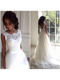 Lace Top Ivory Tulle Beach Wedding Dresses Cheap Bridal Dresses AWD1171-SheerGirl