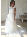 Lace Top Ivory Tulle Beach Wedding Dresses Cheap Bridal Dresses AWD1171-SheerGirl