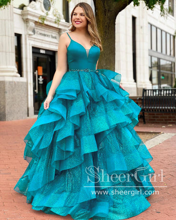Corset Bodice Ball Gown Tiered Tulle Long Prom Dress in Floor Length ARD2711
