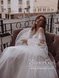 Lavish Beadings Bohemian Wedding Dress Long Sleeves Pleated Tulle Wedding Gown AWD1737-SheerGirl