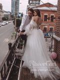 Lavish Beadings Bohemian Wedding Dress Long Sleeves Pleated Tulle Wedding Gown AWD1737-SheerGirl