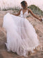 Layered Tulle Skirt Unlined Lace Bodice Wedding Ball Gown with Deep V Neck Wedding Dresses AWD1666