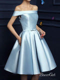 Light Blue Cheap Graduation Dresses Off the Shoulder Homecoming Dresses ARD1320-SheerGirl