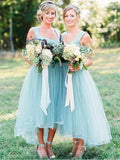 Light Blue High Low Bridesmaid Dress Tea Length Bridesmaid Dresses ARD1376-SheerGirl