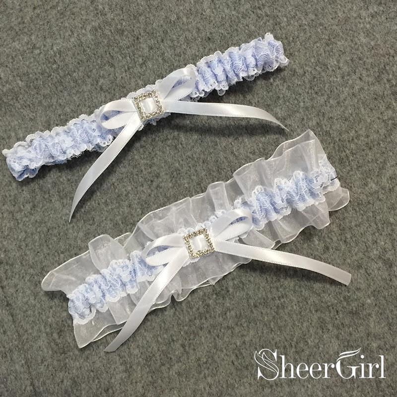 Light Blue & Ivory Bridal Garters Lace Wedding Garter Set with Bow ACC1026