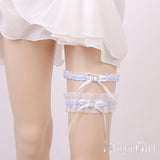 Light Blue & Ivory Bridal Garters Lace Wedding Garter Set with Bow ACC1026-SheerGirl