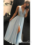 Light Blue Long Chiffon Prom Dresses Blush Pink Prom Dresses with Slit ARD1412-SheerGirl