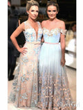 Light Blue Prom Dresses Lace Appliqued Off the Shoulder Long Prom Dress ARD1321-SheerGirl