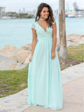 Light Blue Summer Formal Evening Dresses V Neck Simple Lace Wedding Guest Dresses APD3451-SheerGirl