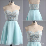 Light Blue Sweetheart Neck Chiffon Beaded Homecoming Dresses,apd2527-SheerGirl