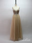 Light Gold Gorgeous Bodice Plounging Neck Spaghetti Long Prom Dress ARD2567