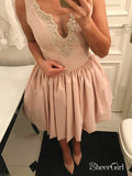 Light Pink Simple Homecoming Dresses V Neck Beaded Homecoming Dress ARD1679-SheerGirl