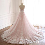 Light Pink Tulle Iovry Appliqued Quinceanera Dress Sweet Heart Neckline Cathedral Train Wedding Dress AWD1705-SheerGirl