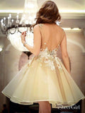 Lilac Lace Applique Knee Length Organza Champagne Homecoming Dresses ARD1678-SheerGirl