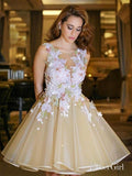 Lilac Lace Applique Knee Length Organza Champagne Homecoming Dresses ARD1678-SheerGirl