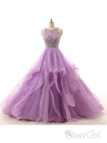 Lilac Lace Beaded Plus Size Prom Dresses Long Organza Quinceanera Ball Gowns Cheap ARD1059-SheerGirl