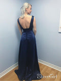 Long Beaded Navy Blue Prom Dresses See Through Backless Semi Formal Evening Dresses APD3305-SheerGirl