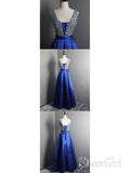 Long Beaded Satin Prom Dresses Simple V Neck Royal Blue Maternity Formal Dresses ARD1060-SheerGirl