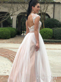 Long Beaded Tulle Ball Gowns with Sash Open Back Prom Dresses APD3252-SheerGirl