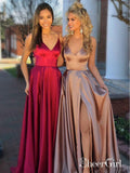 Long Cheap Simple Prom Dress Side Slit Pocket Spaghetti Strap Prom Dresses APD3400-SheerGirl