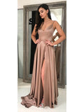 Long Cheap Simple Prom Dress Side Slit Pocket Spaghetti Strap Prom Dresses APD3400-SheerGirl