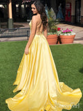 Long Cheap Simple Prom Dress Side Slit Pocket Spaghetti Strap Prom Dresses APD3400-SheerGirl