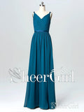 Long Chiffon Formal Dress Open Back Spaghetti Strap Pleated Maxi Prom Dresses APD3248-SheerGirl