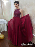 Long Chiffon Formal Evening Bridesmaid Dresses Halter Beaded Cheap Prom Dresses 2018 APD3300-SheerGirl