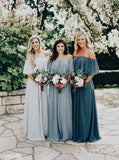 Long Chiffon Off the Shoulder Slate Gray Mismatched Bridesmaid Dresses Cheap PB10127-SheerGirl