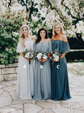 Long Chiffon Off the Shoulder Slate Gray Mismatched Bridesmaid Dresses Cheap PB10127-SheerGirl