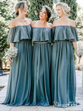 Long Chiffon Off the Shoulder Slate Gray Mismatched Bridesmaid Dresses Cheap PB10127-SheerGirl