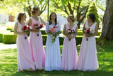 Long Chiffon Pink Bridesmaid Dresses A Line V Neck Cheap Bridesmaid Dress ARD1567-SheerGirl