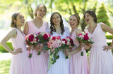 Long Chiffon Pink Bridesmaid Dresses A Line V Neck Cheap Bridesmaid Dress ARD1567-SheerGirl