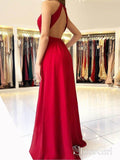 Long Chiffon Red Bridesmaid Dress Emerald Green Prom Dresses with Slit APD3323-SheerGirl