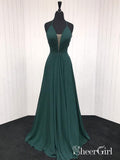 Long Chiffon Red Bridesmaid Dress Emerald Green Prom Dresses with Slit APD3323-SheerGirl