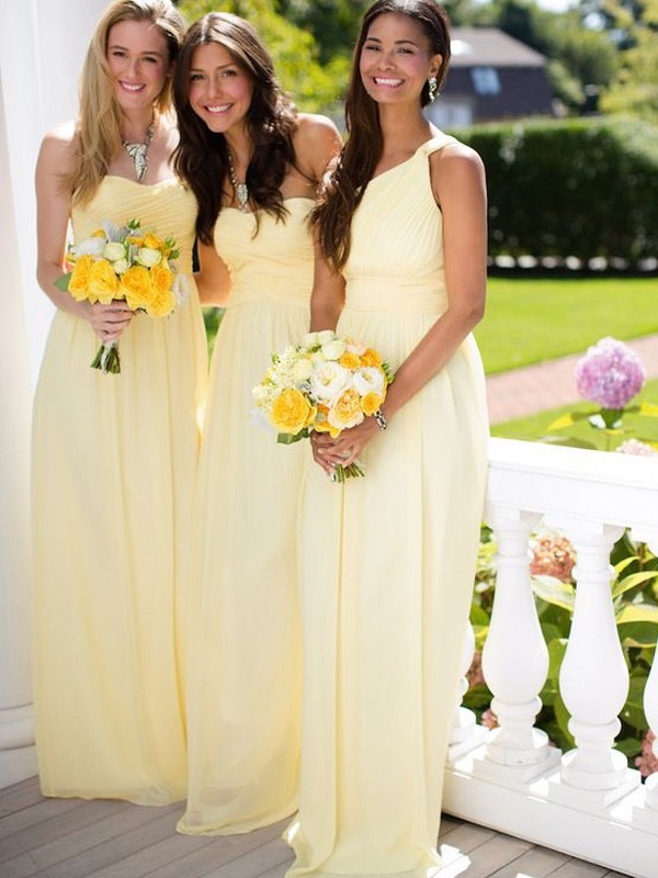Long Chiffon Yellow Bridesmaid Dresses One Shoulder Bridesmaid Dresses –  SheerGirl