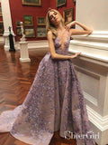 Long Mauve Prom Dresses Lace Appliqued See Through Prom Dress ARD1478-SheerGirl