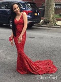 Long Mermaid Prom Dresses for Women Red Mermaid Sparkly Evening Ballgowns APD3397-SheerGirl