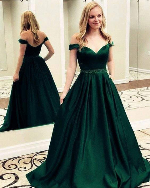 Off the Shoulder Emerald Green Long Prom Dresses, Green Off Shoulder F -  shegown