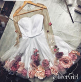 Long Sleeve 3D Flowers Homecoming Dresses Illusion Applique Short Prom Dress ARD2432-SheerGirl