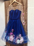 Long Sleeve 3D Flowers Homecoming Dresses Illusion Applique Short Prom Dress ARD2432-SheerGirl