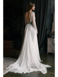 Long Sleeve Backless Wedding Dresses See Through Lace Top Beach Wedding Dress AWD1185-SheerGirl