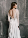 Long Sleeve Backless Wedding Dresses See Through Lace Top Beach Wedding Dress AWD1185-SheerGirl