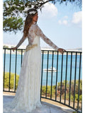 Long Sleeve Bohemian Lace Wedding Dresses See Through Beach Wedding Dress AWD1213-SheerGirl