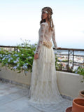 Long Sleeve Bohemian Lace Wedding Dresses See Through Beach Wedding Dress AWD1213-SheerGirl