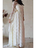 Long Sleeve Bohemian Lace Wedding Dresses See Through Beach Wedding Dress AWD1213-SheerGirl