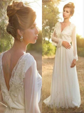 Long Sleeve Country Wedding Dresses Lace Chiffon Beach Wedding Dresses AWD1057-SheerGirl