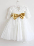 Long Sleeve Flower Girl Dresses White Lace Flower Girl Dress with Bow ARD1299-SheerGirl