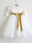 Long Sleeve Flower Girl Dresses White Lace Flower Girl Dress with Bow ARD1299